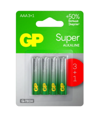 GP батарейки super alkaline 24A3/1-2CR4 AAA LR03 4шт 19717
